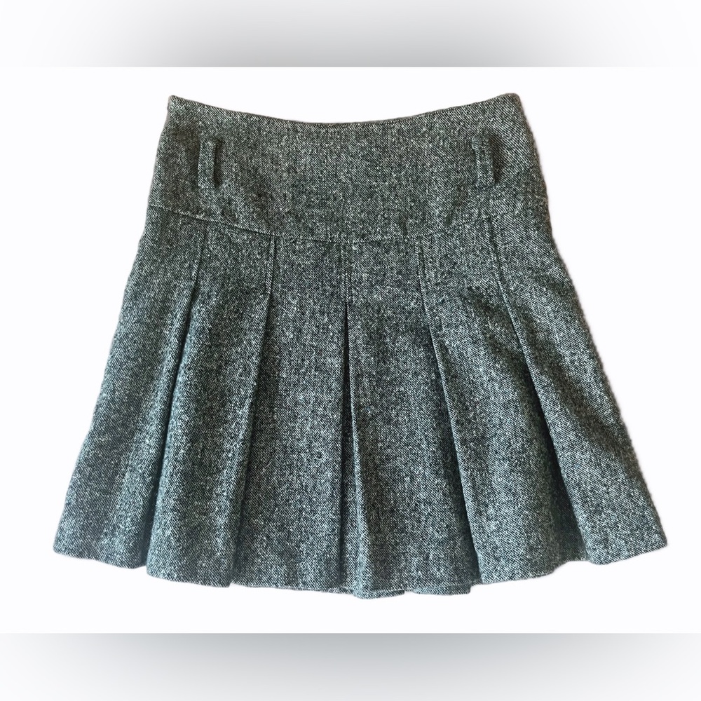 Women's Gray Tweed High Waist Pleated A-Line Short Skirt 55% Wool Preppy Vintage